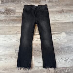 Madewell Cali Demi Boot Black Cropped Jeans Raw Hem Mid Rise Size 27